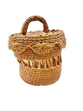 Braided Sailor Lidded Basket 19th Century Handcrafted Natural Materials 4x3 inch